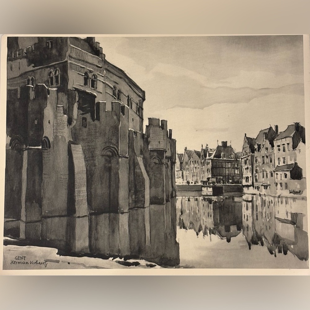 Herman Verbaere Fine Art Print Vintage Original Antique BELGIAN / BELGIUM SKETCH